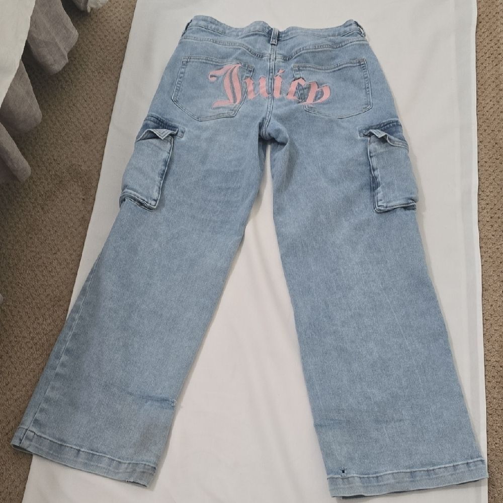 Juicy Couture‎ Light Blue Cargo Jeans with Pink Logo 32(see Measurements)